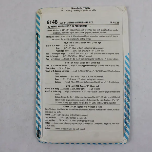 Lot of 3 Simplicity Sewing Patterns 6148 6100 9821 Stuffed Animals Dollhouse