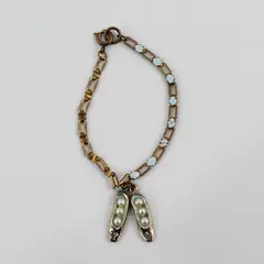 Gold Tone Bracelet With Enamel Flowers Silver Tone Peapods W/ Imitation Pearls