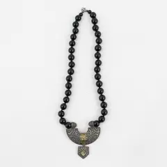 Vintage Judith Jack Sterling Silver Marcasite Black Onyx Beaded Necklace 16"