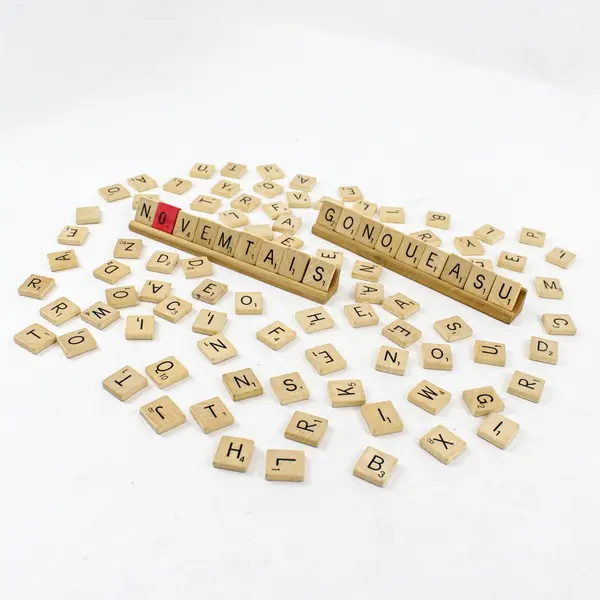 Milton Bradley Scrabble Assorted Tiles Pieces Lot w/ Racks Used