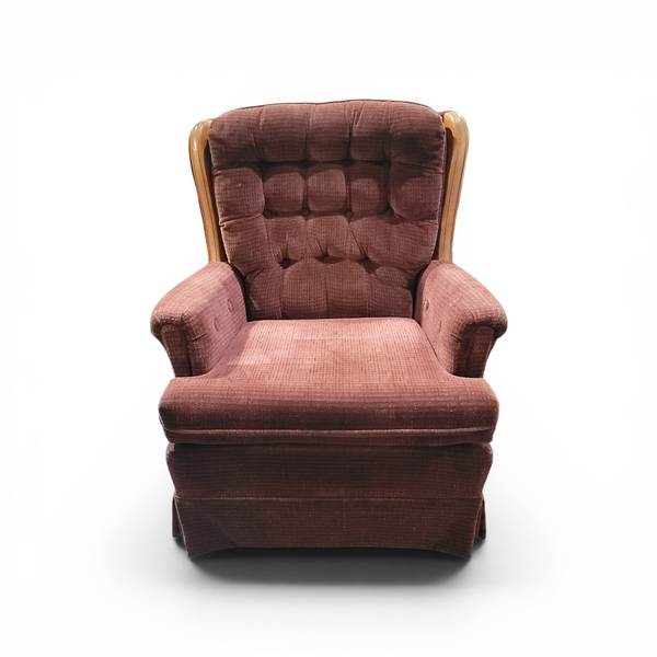 Burgundy Tufted Wingback Swivel Rocker Chair Wood Trim - Local Pickup Only