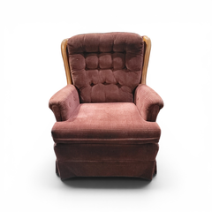 Burgundy Tufted Wingback Swivel Rocker Chair Wood Trim - Local Pickup Only