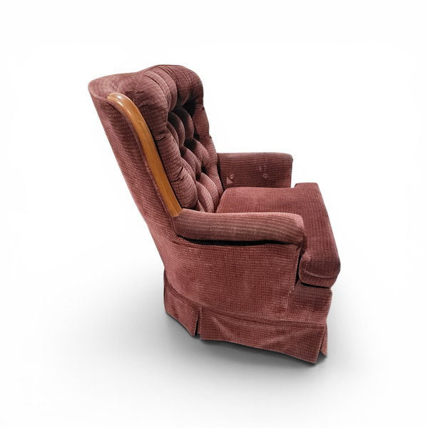 Burgundy Tufted Wingback Swivel Rocker Chair Wood Trim - Local Pickup Only