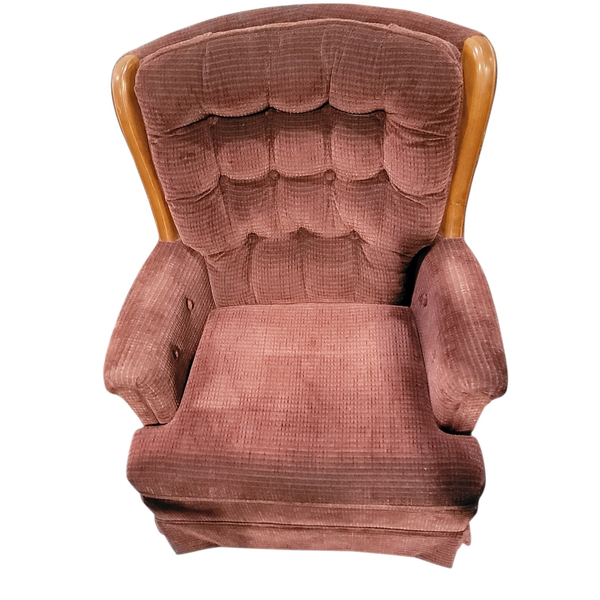 Burgundy Tufted Wingback Swivel Rocker Chair Wood Trim - Local Pickup Only