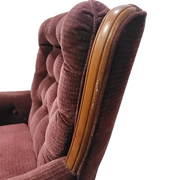 Burgundy Tufted Wingback Swivel Rocker Chair Wood Trim - Local Pickup Only