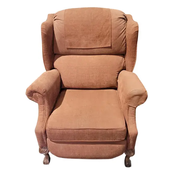 Vintage Wingback Chair Carved Claw Feet Brown Upholstery Fireside - Local Pickup