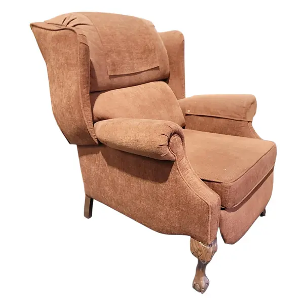 Vintage Wingback Chair Carved Claw Feet Brown Upholstery Fireside - Local Pickup