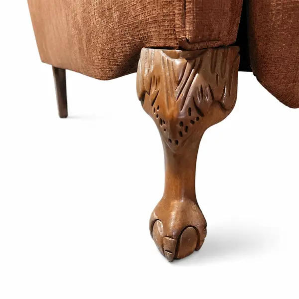 Vintage Wingback Chair Carved Claw Feet Brown Upholstery Fireside - Local Pickup