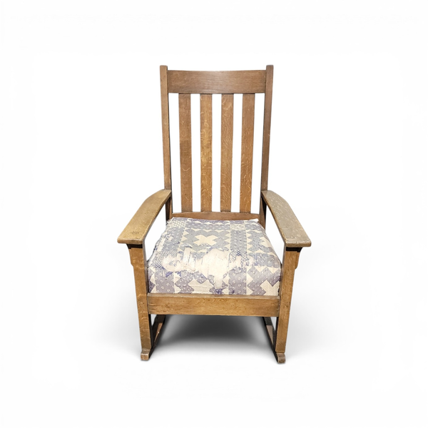 Antique Mission Style Oak Rocking Chair Tall Slat Back Seat - Local Pickup Only
