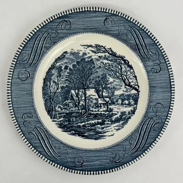 Set of 2 Royal China Currier & Ives Old Grist Mill Dinner Plates 10.5 Inch