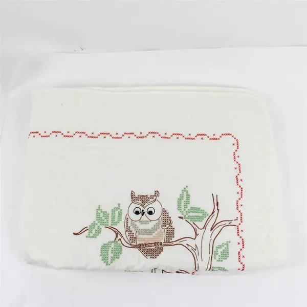 Woodland Animal Design Cross Stitch Embroidered Crib Bedspread 37" x 59" FLAWED