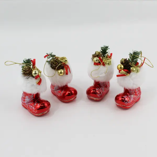 Lot of 4 Red Santa Boot Ornaments Good Condition
