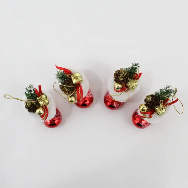 Lot of 4 Red Santa Boot Ornaments Good Condition