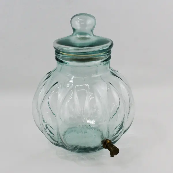 Vintage Large SVE Aqua Green Glass Potbelly Pumpkin Drink Dispenser Italy