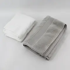 Lot of 2 Pottery Barn Gray Cotton Bath Towel & Amazon Basics White Bath Mat