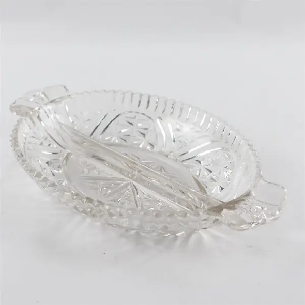 60's Vintage Anchor Hocking Stars and Bars Pattern Divided Glass Relish Dish