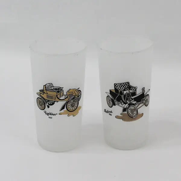 Set of 8 Vintage Hazel Atlas Frosted Antique Cars Drinking Glasses 