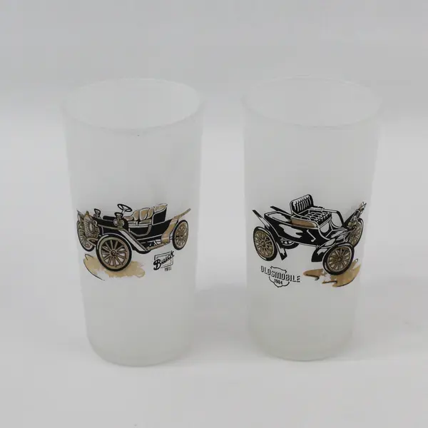 Set of 8 Vintage Hazel Atlas Frosted Antique Cars Drinking Glasses 