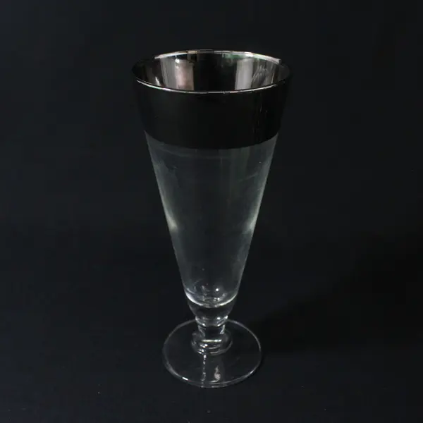 Set of 4 MCM Wide Silver Rimmed Pilsner Beer Glasses 7.5"