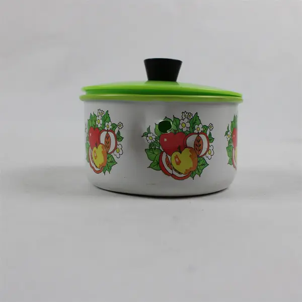 Lot of 8 Vintage Metal Toy Dish Set White Green Fruit Motif