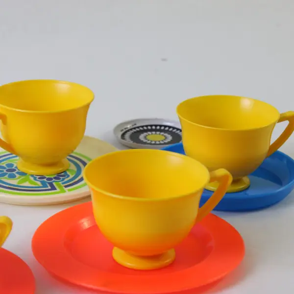 Lot of 14 Assorted Play Dishes Plates Cups Pretend Kitchen Toy Set