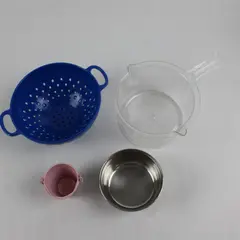 Lot of 4 Toy Dishes Pretend Play Colander Mixing Bowl Pink Bucket
