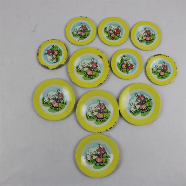 Vintage Little Bo Peep Metal Toy Tea Set Plates Set of 10 1950s