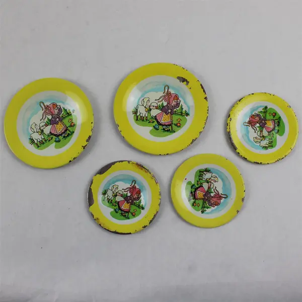 Vintage Little Bo Peep Metal Toy Tea Set Plates Set of 10 1950s