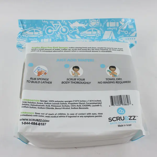 Scrubzz Rinse Free Bath Sponges 25 Pack Sealed New