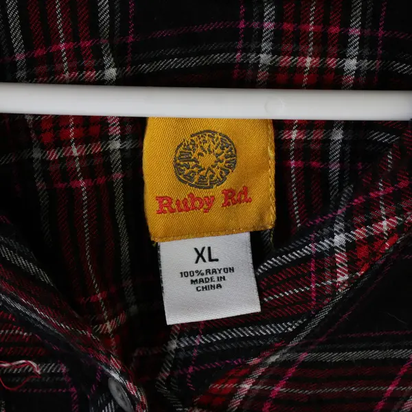 Ruby Rd. Red Pink and Black Plaid Button-Up Women's XL