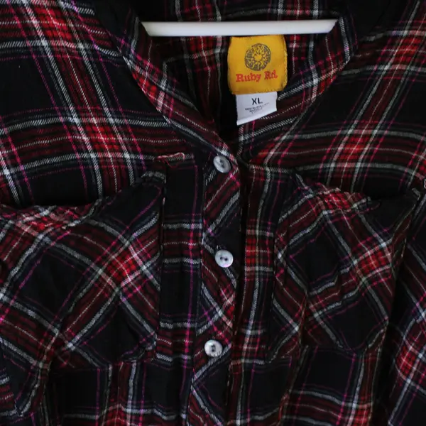 Ruby Rd. Red Pink and Black Plaid Button-Up Women's XL