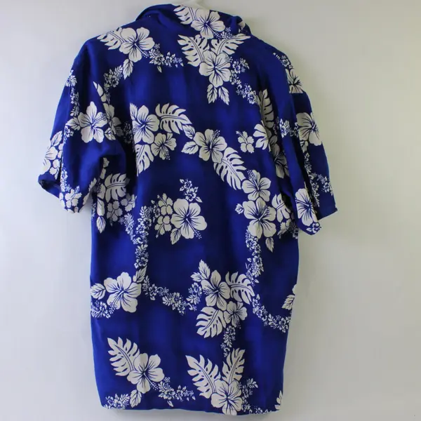 Blue White Hibiscus Hawaiian Shirt Floral Summer Beach Vacation Medium