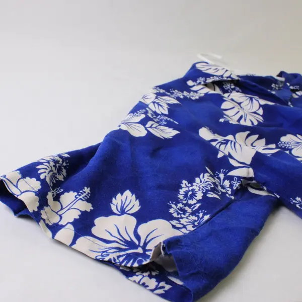 Blue White Hibiscus Hawaiian Shirt Floral Summer Beach Vacation Medium