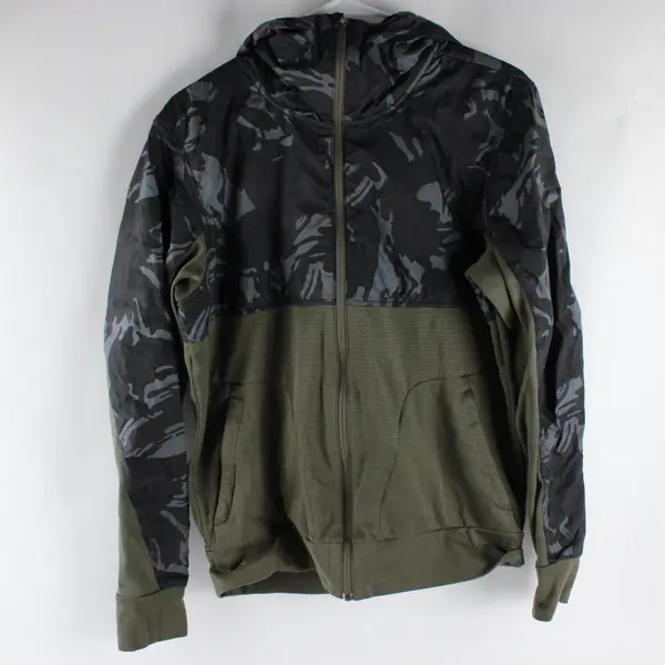 The North Face Mens S Full Zip Hybrid Hoodie Camo Olive Green Tech Fleece Jacket