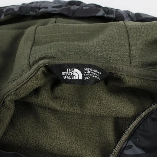 The North Face Mens S Full Zip Hybrid Hoodie Camo Olive Green Tech Fleece Jacket
