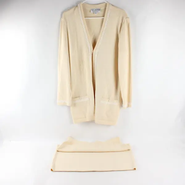 Vintage St John Collection by Marie Gray Yellow Knit Top  Skirt Set Women M/12