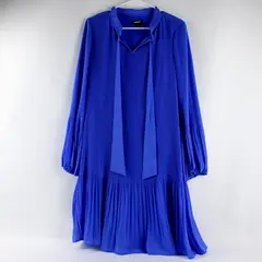 DKNY Indigo Pleated Midi Dress Long Sleeve Size 14