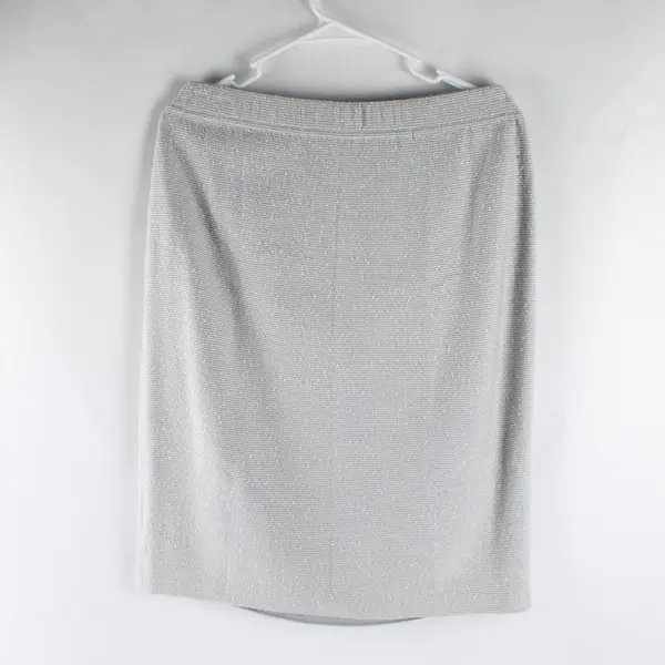 Vintage St John Collection by Marie Gray Grey/Blue Knit Top Skirt Set Women L/12