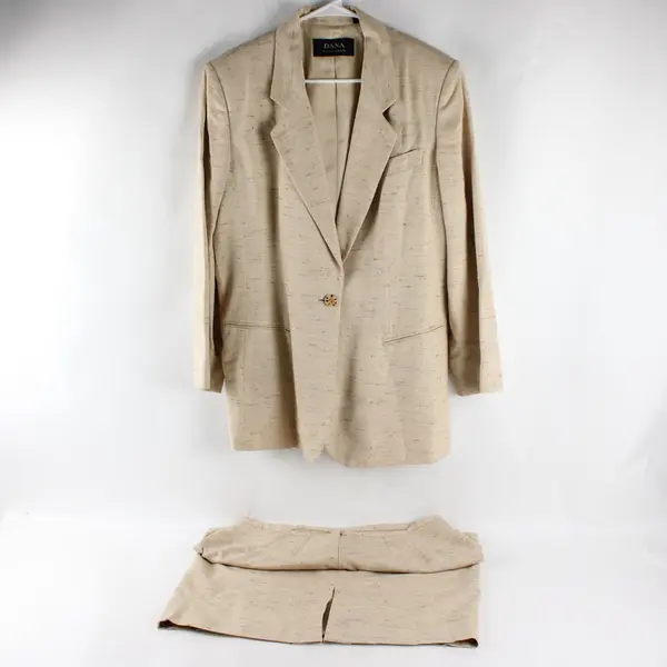 Dana Buchman Womens  Jacket Blazer & Skirt Set Tan Womens Size 16 100% Silk