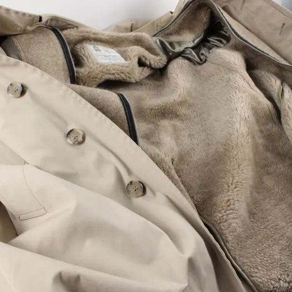 London Fog Womens Tan Beige Raincoat Zip-Out Faux Fur Liner 40 Reg