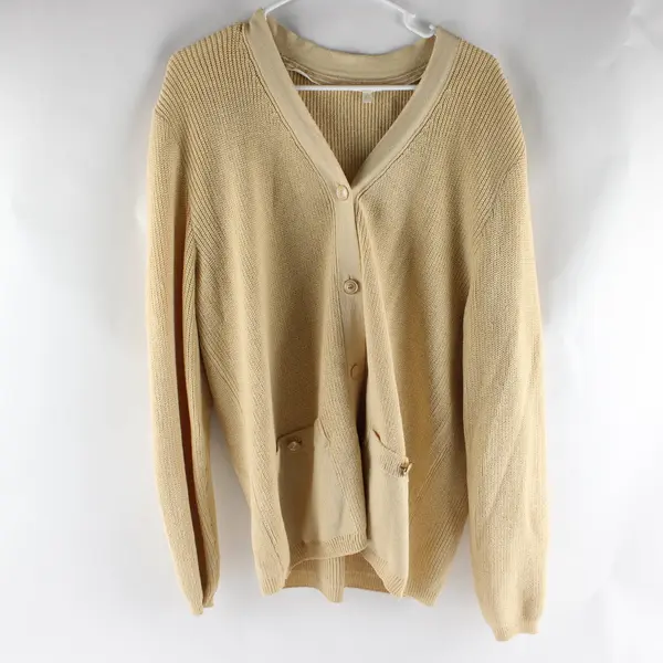 St. John Cardigan Women's Large Yellow Knit V-neck Gold Buttons
