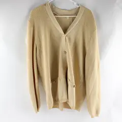 St. John Cardigan Women's Large Yellow Knit V-neck Gold Buttons