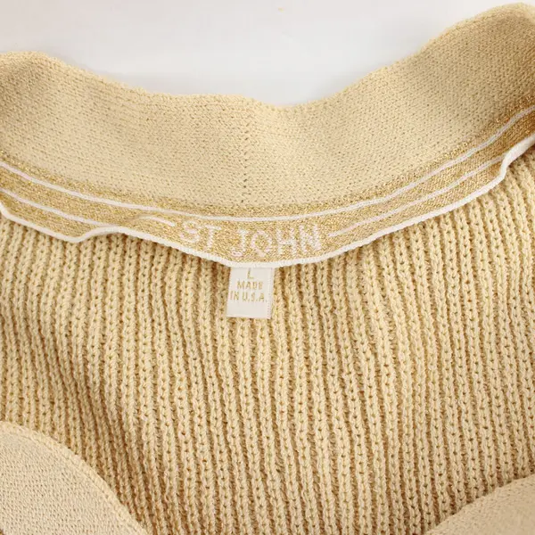 St. John Cardigan Women's Large Yellow Knit V-neck Gold Buttons