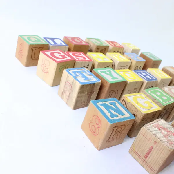 Vtg Lot of 34 Wooden Alphabet Building Blocks Letters & Numbers