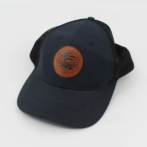 Navy Blue and Black Eagle American Flag Patch Trucker Hat One Size