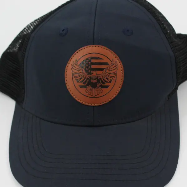 Navy Blue and Black Eagle American Flag Patch Trucker Hat One Size