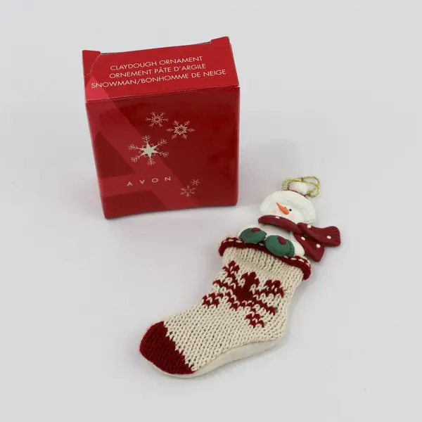 Vintage Avon Claydough Snowman in Stocking Christmas Ornament