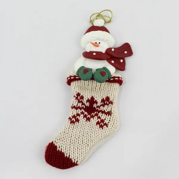 Vintage Avon Claydough Snowman in Stocking Christmas Ornament