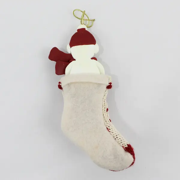 Vintage Avon Claydough Snowman in Stocking Christmas Ornament