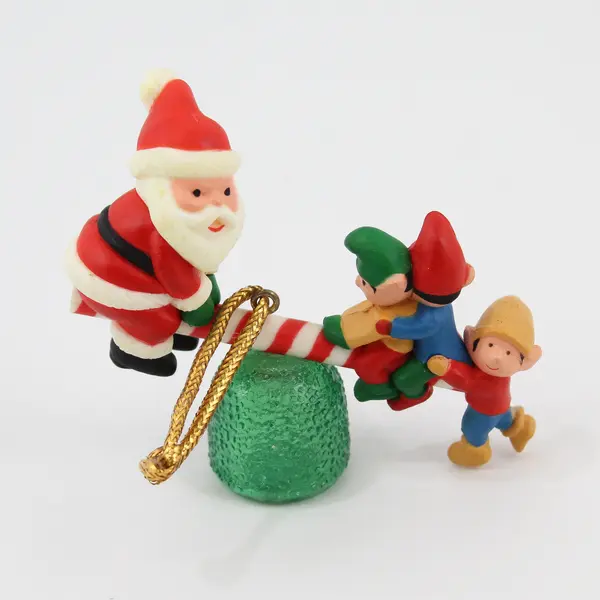Vintage Avon Santa's See-Saw Christmas Ornament Santa with Elves